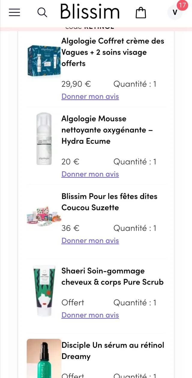 Hello, Voici ma commande avec un coffret Algologie pour