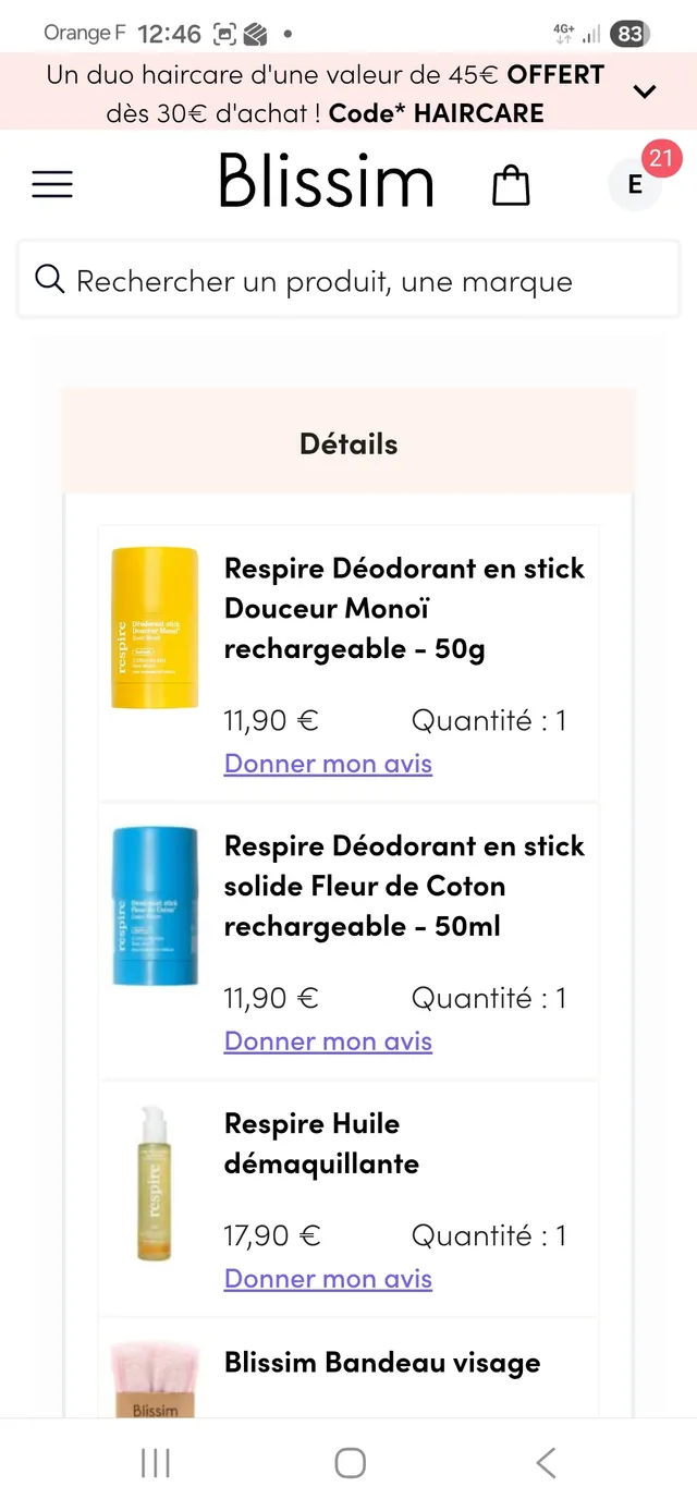 Et une autre passée aujourd'hui, je refais un stock de déo