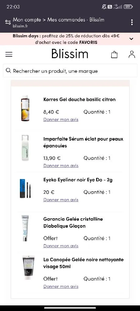 Petite commande du jour pour profiter des Blissim Days et