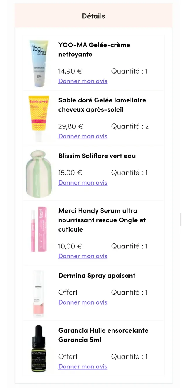 Petite commande de prix ultra minis grâce aux soldes Blissim
